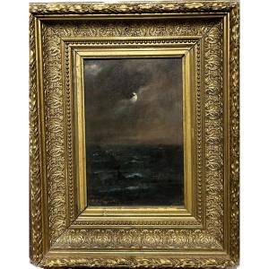 French School From The End Of The 19th Century - Marine Au Clair De Lune - Signed