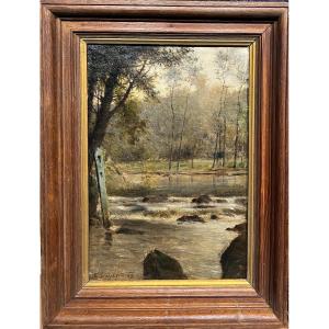Ernest Joseph Laurent (1859-1929) - Paysage Impressionniste à La Rivière Et Au Poteau, 1885
