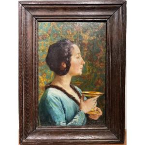 Eugène Deully (1860-1933) - Woman In Profile With Chalice, Circa 1890