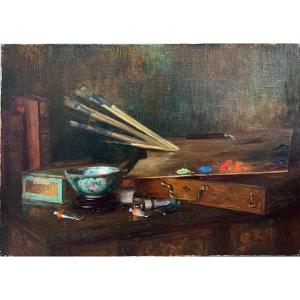 Marthe Moisset (1871 - 1945) -  La Palette Et Les Brosses De L’artiste, 1906