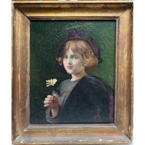 Marie - Magdeleine Allier- Petel (xix-xx) - Young Girl With La Marguerite, Circa 1900