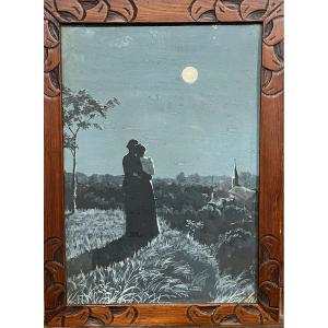 Ecole Française Art Nouveau - Couple Au Clair De Lune, Circa 1900