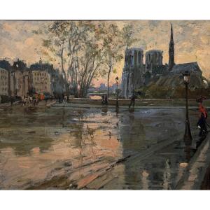 Léo Fontan (1884-1965) - Paris, Notre Dame Seen From The Pont De l'Archeveché, 1910