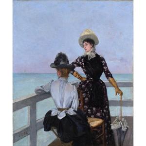 Ernest Ange Duez (paris, 1843 - Saint-germain-en-laye, 1896) Elegant Ladies At The Pier