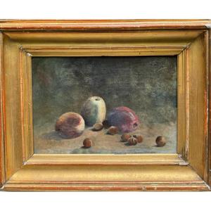 19th Century French School - Still Life With Fruits And Hazelnuts