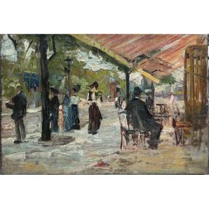 Pierre Gustave Paltz (1885-1921) - Paris, Terrasse animée sur les boulevards, circa 1910
