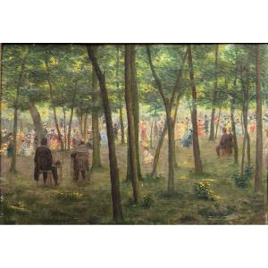 Impressionist School - Regulars On Avenue Des Acacias In The Bois De Boulogne, Circa 1890