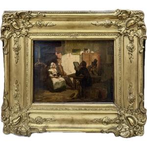 Alexandre Marie Guillemin (1817-1880) Artist Painting A Portrait Of A Couple, Circa 1850