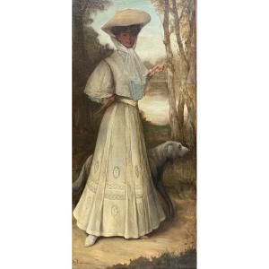 Frans LAUWERS (1854-1931) - Elégante au lévrier, circa 1900