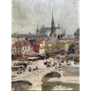Ecole Française Impressionniste - Paris, The Pont Saint Michel, Circa 1900