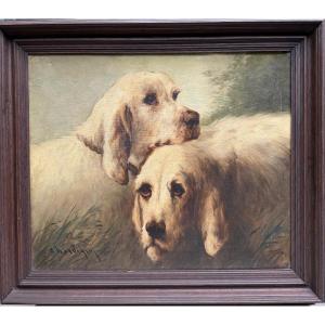 JULES CHARDIGNY (1842-1892)- DOUBLE PORTRAIT DE CHIENS - GRIFFONS VENDÉENS