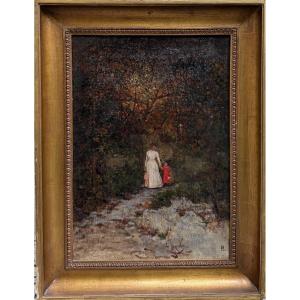 Ecole impressionniste russe - Moscou, promenade au bois, circa 1890 - Monogramme