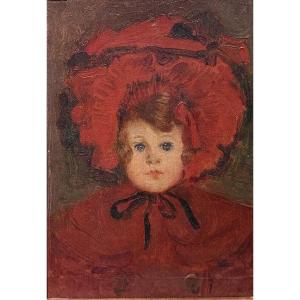 French Impressionist School - Girl With Red Hat, Circa 1880