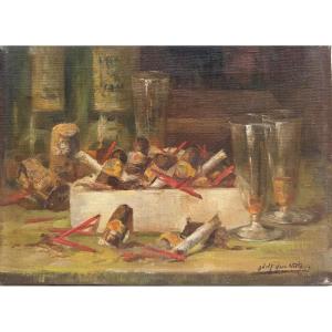 Adolf Van Neste (1880-1959) - Fin de soirée - Nature morte, circa 1920