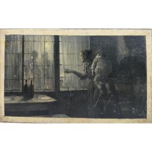 Ecole française de la fin du 19ème siècle - Les visiteurs du soir, tableau d'illustration 1890