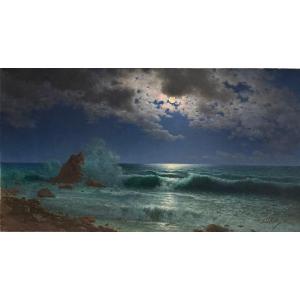A. Delattre (XIX-XX) - Marine, Vagues au clair de lune, 1923
