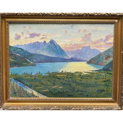 Robert Fardel (1867-1931) - Le Lac De Thoune, Suisse. Circa 1910