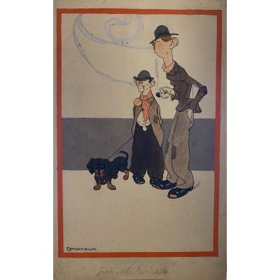 Edmund Dulac (1882-1953) - Les Deux Fumeurs et le teckel, Vers 1905