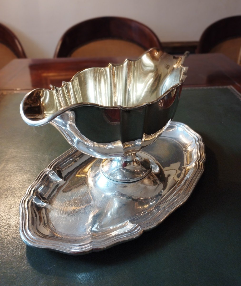 Sauceboat On Tray Sterling Silver Hallmark 800-photo-2