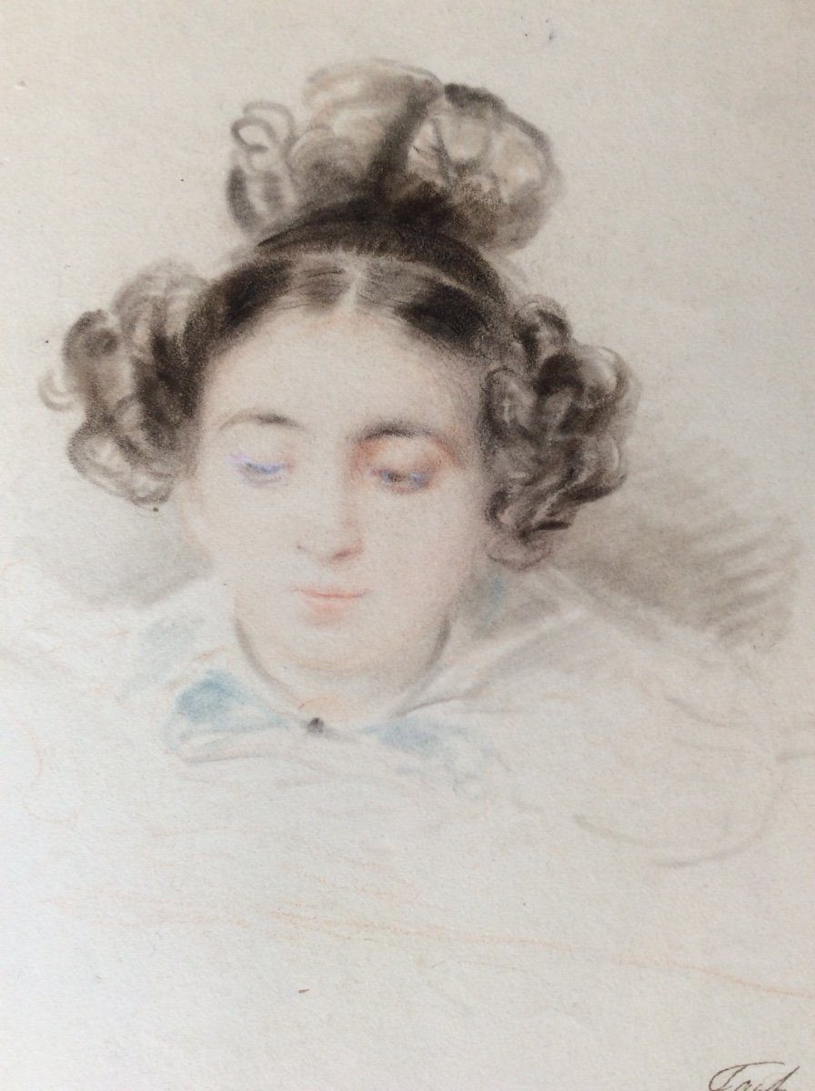 Delaroche Paul, Pencil And Pastel Drawing Portrait XIXth-photo-4