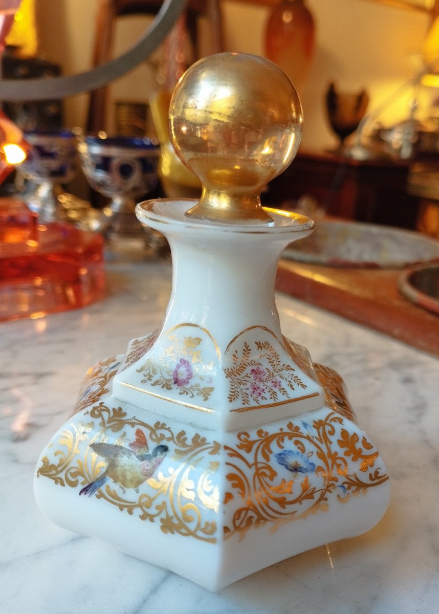 Perfume Bottle In White Opaline With Floral Decoration XIX