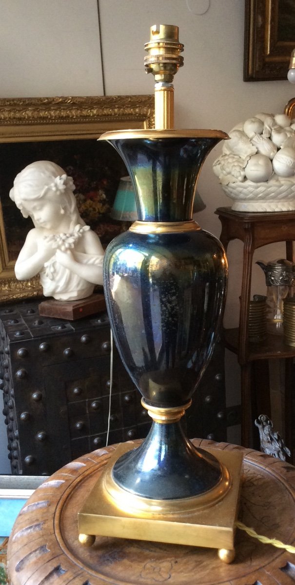Lamp In Gilt Bronze And Patinated Rifle Barrel-photo-3