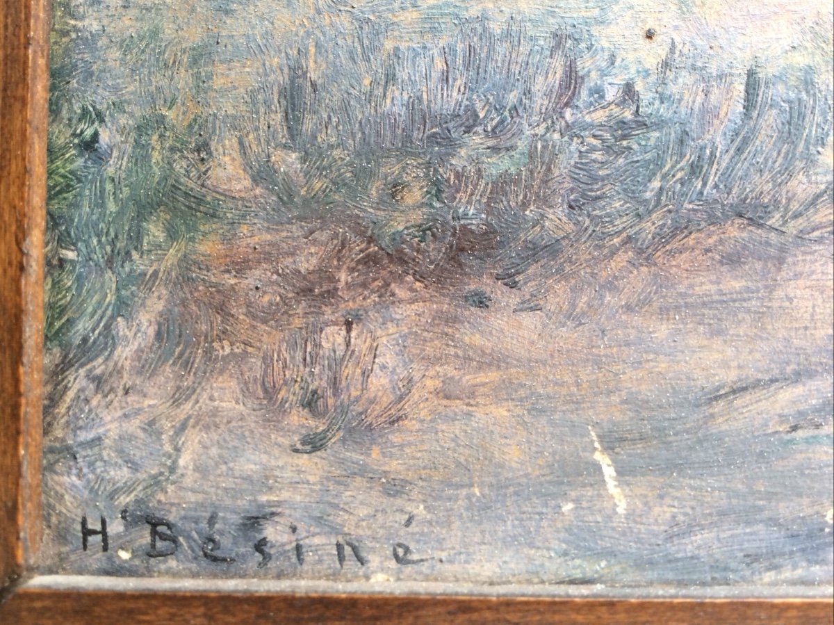 Henri Bésiné "a Sheepfold In The Camargue" Oil On Cardboard-photo-4