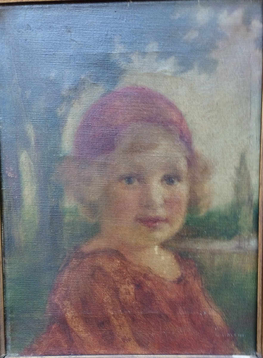 " Portrait d'enfant " huile sur toile E. DOLCINI-photo-2