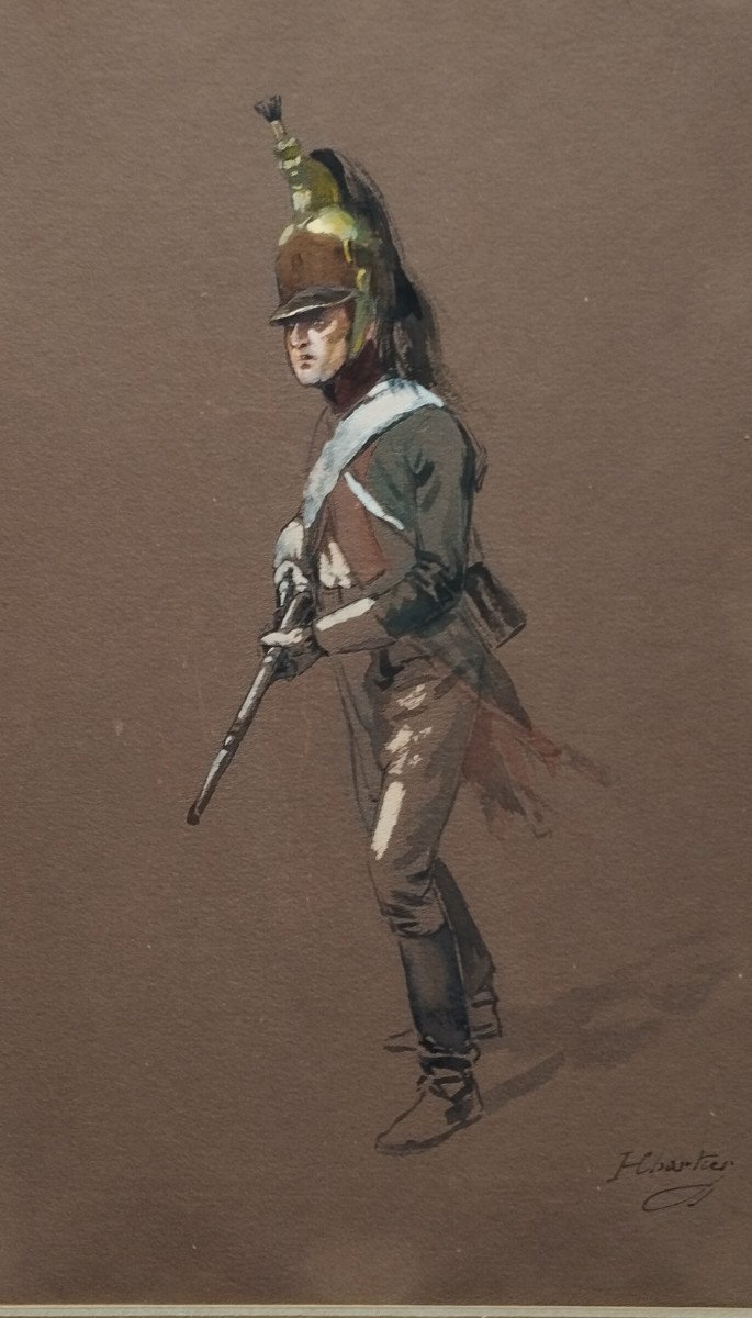 Henry Chartier Watercolor "dragon Of The Imperial Guard"