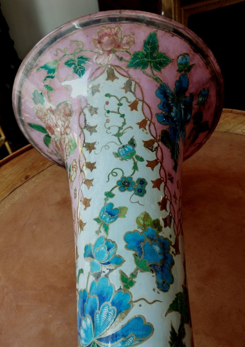 Vase en verre soufflé décoré de  papiers collés chromolithographiés peints  XIX-photo-3