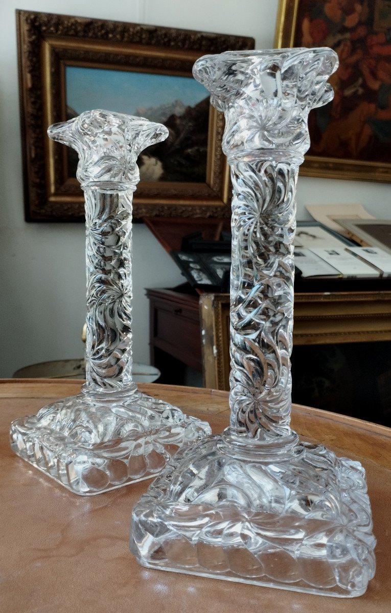Paire de Bougeoirs en cristal moulé Baccarat XIX-photo-2