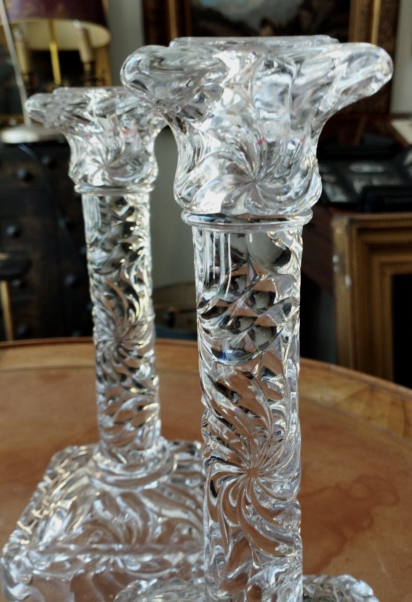 Paire de Bougeoirs en cristal moulé Baccarat XIX-photo-3