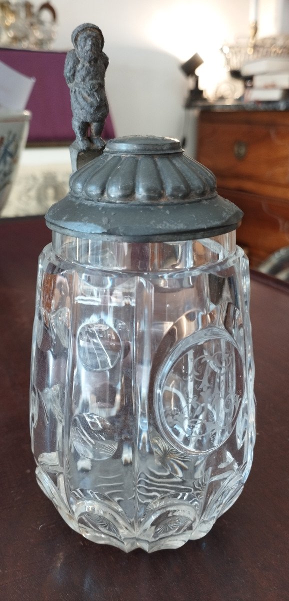19th Century Crystal And Pewter Beer Mug-photo-4