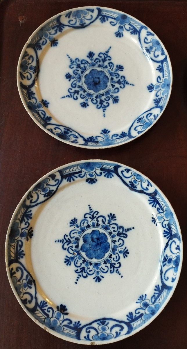 Delft 6 Earthenware Plates With Floral Decoration In Shades Of Blue XVIII-photo-2