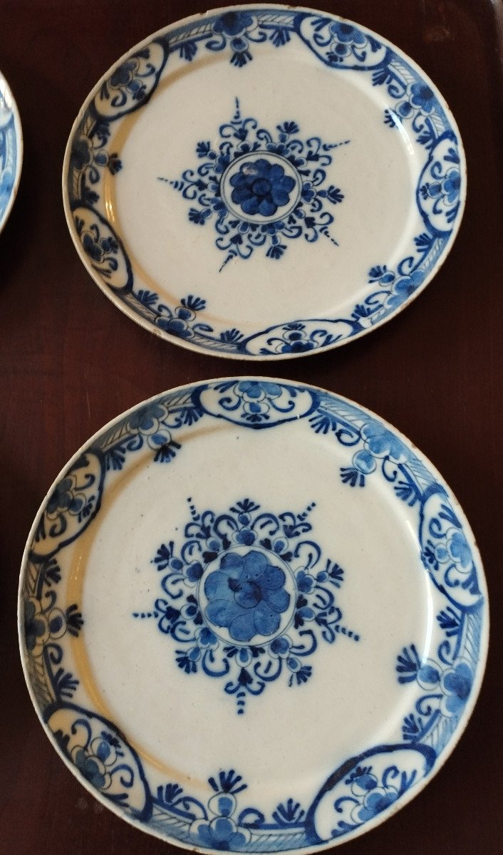 Delft 6 Earthenware Plates With Floral Decoration In Shades Of Blue XVIII-photo-3