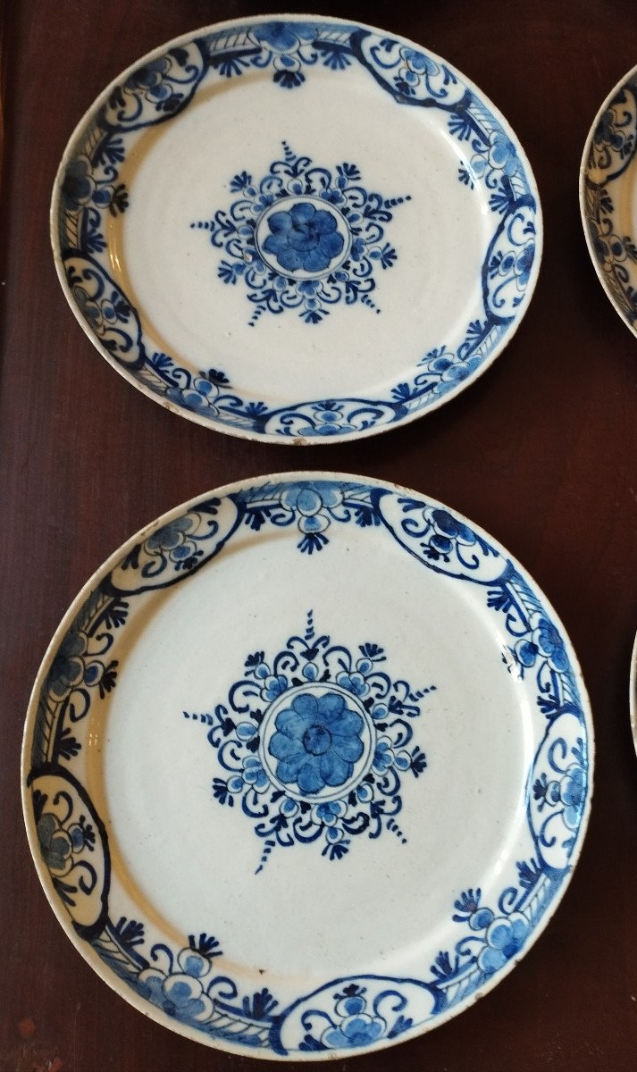 Delft 6 Earthenware Plates With Floral Decoration In Shades Of Blue XVIII-photo-4