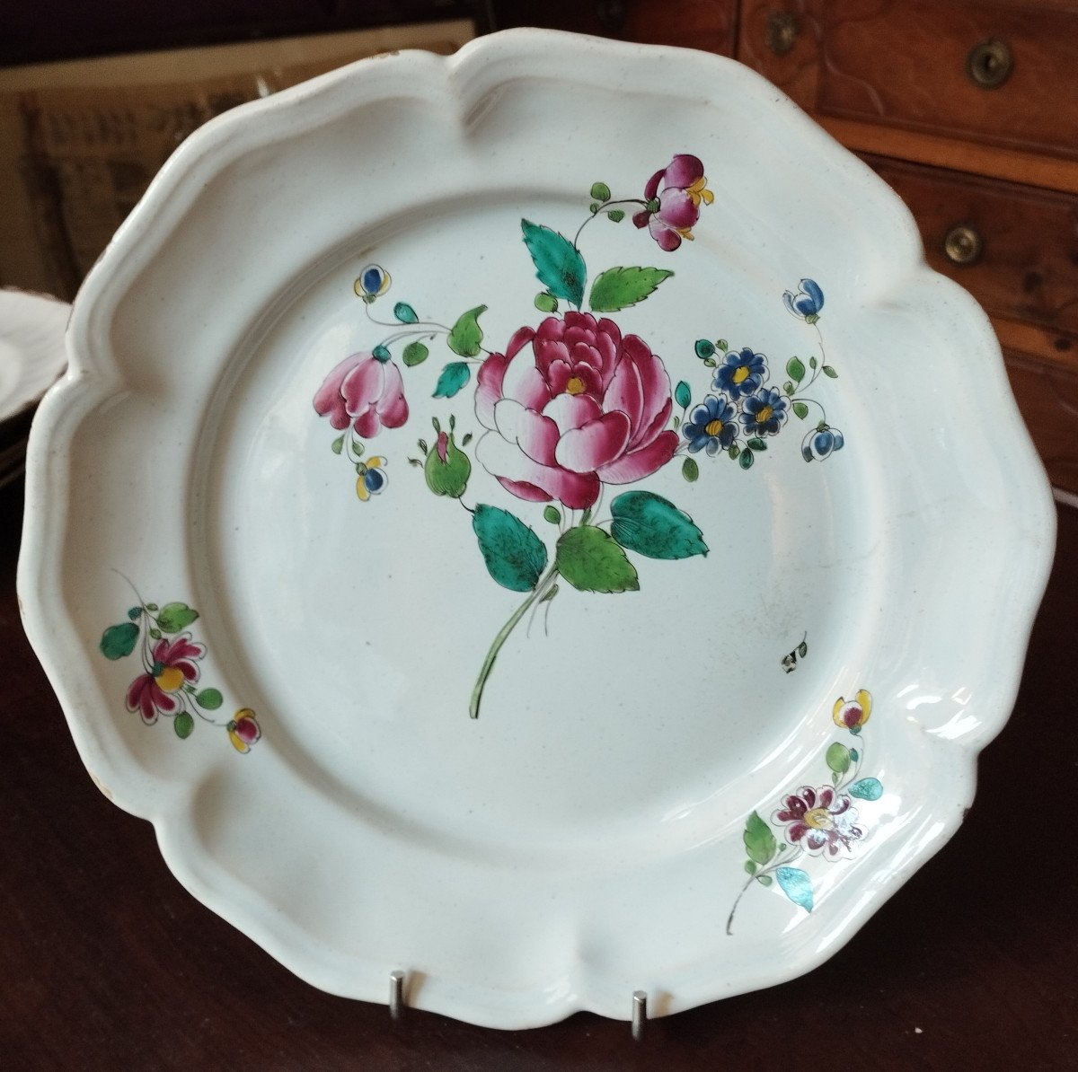 Plate With Floral Decoration In Marseille Earthenware 18th-19th Century