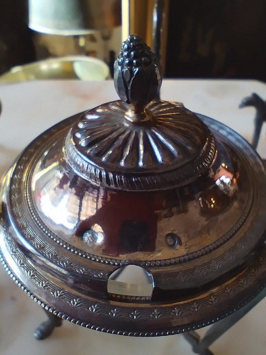 Mustard Pot And Its 4 Salt Pots Silver And Crystal Hallmark 1st Empire Rooster-photo-3