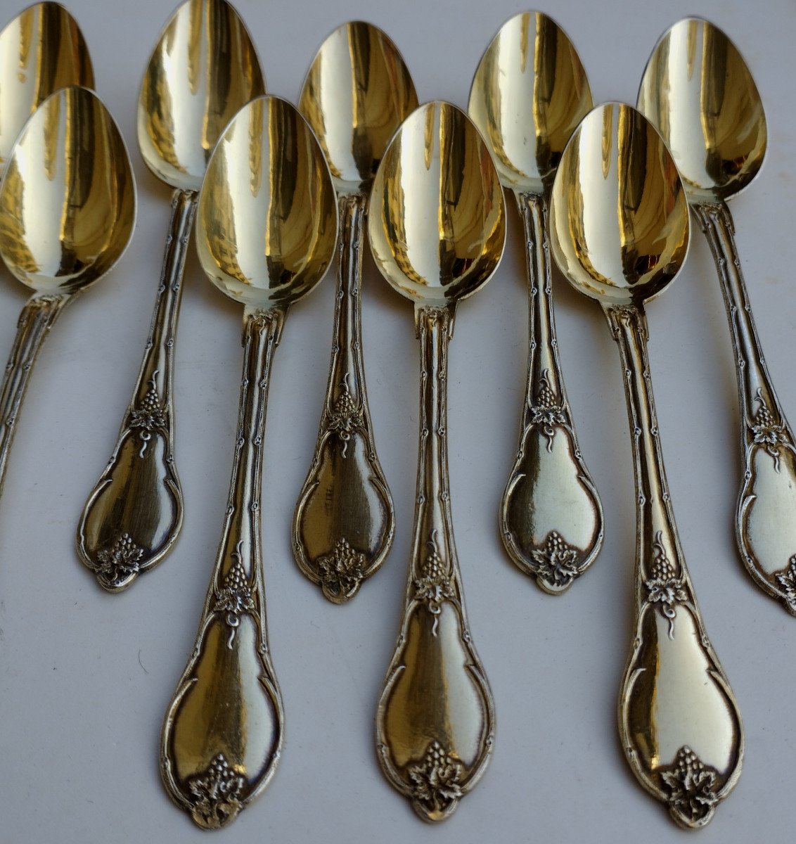 12 Small Silver-gilt Spoons By Massat Frères XIX-photo-2