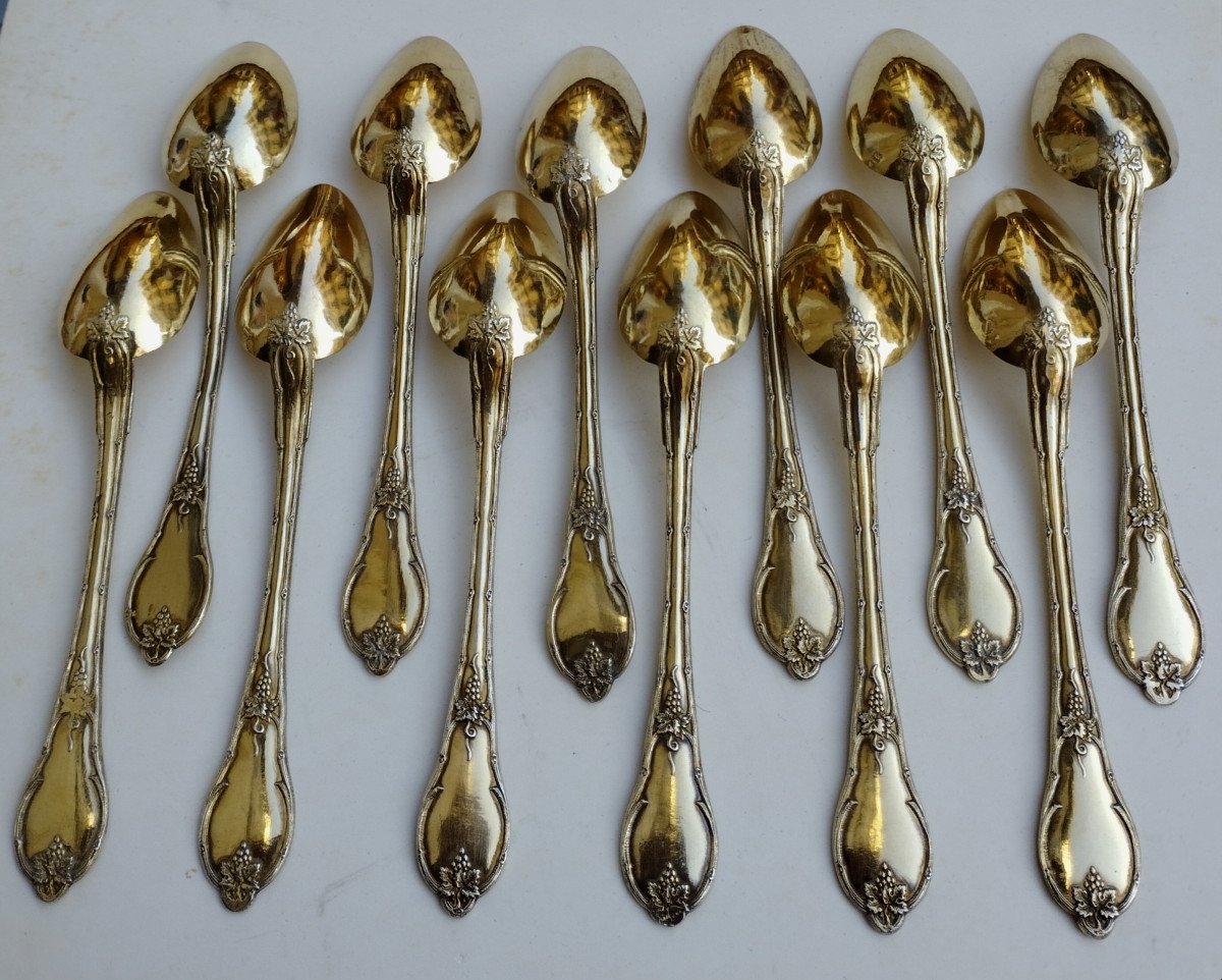 12 Small Silver-gilt Spoons By Massat Frères XIX-photo-3