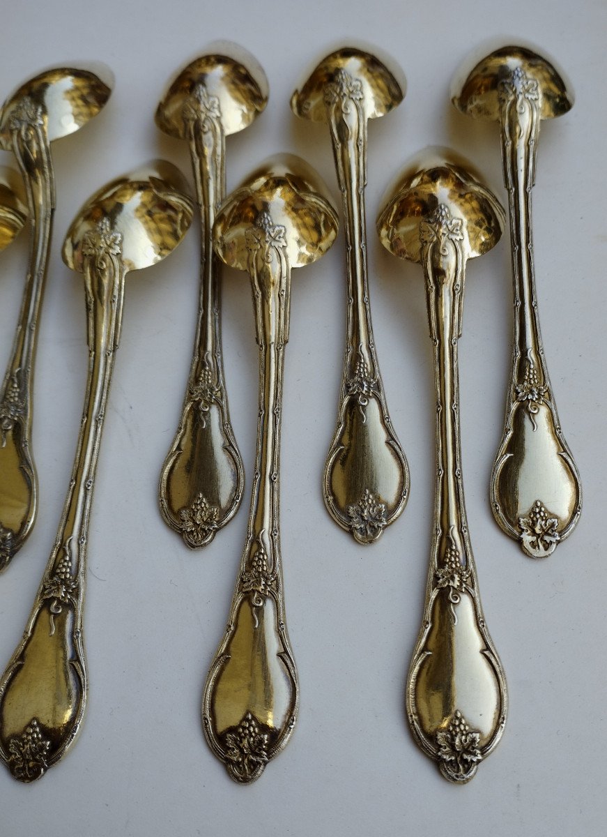 12 Small Silver-gilt Spoons By Massat Frères XIX-photo-4