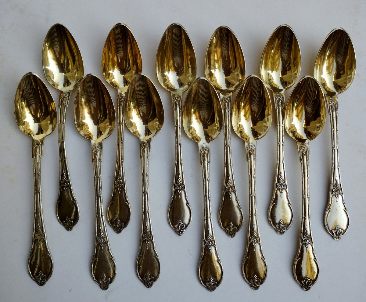 12 Small Silver-gilt Spoons By Massat Frères XIX