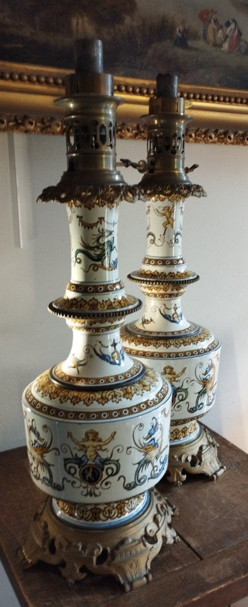 Pair Of Gien XIX Earthenware Lamps-photo-5