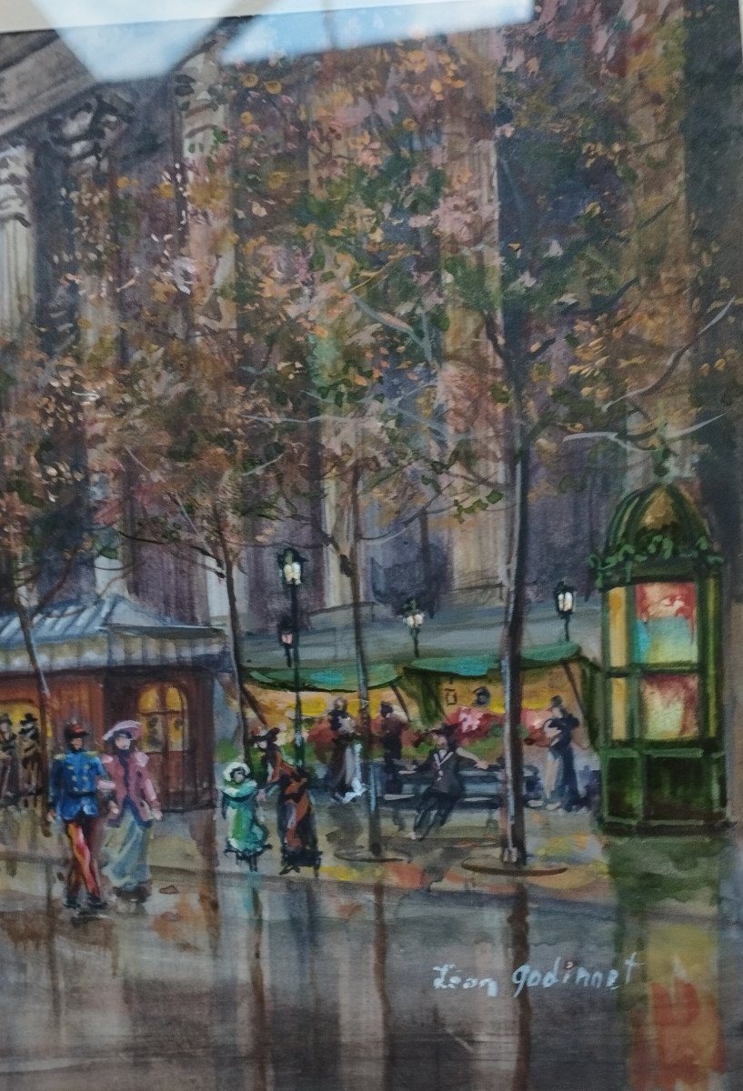 Léon Godinnet  Gouache " Vue De Paris " XX-photo-3