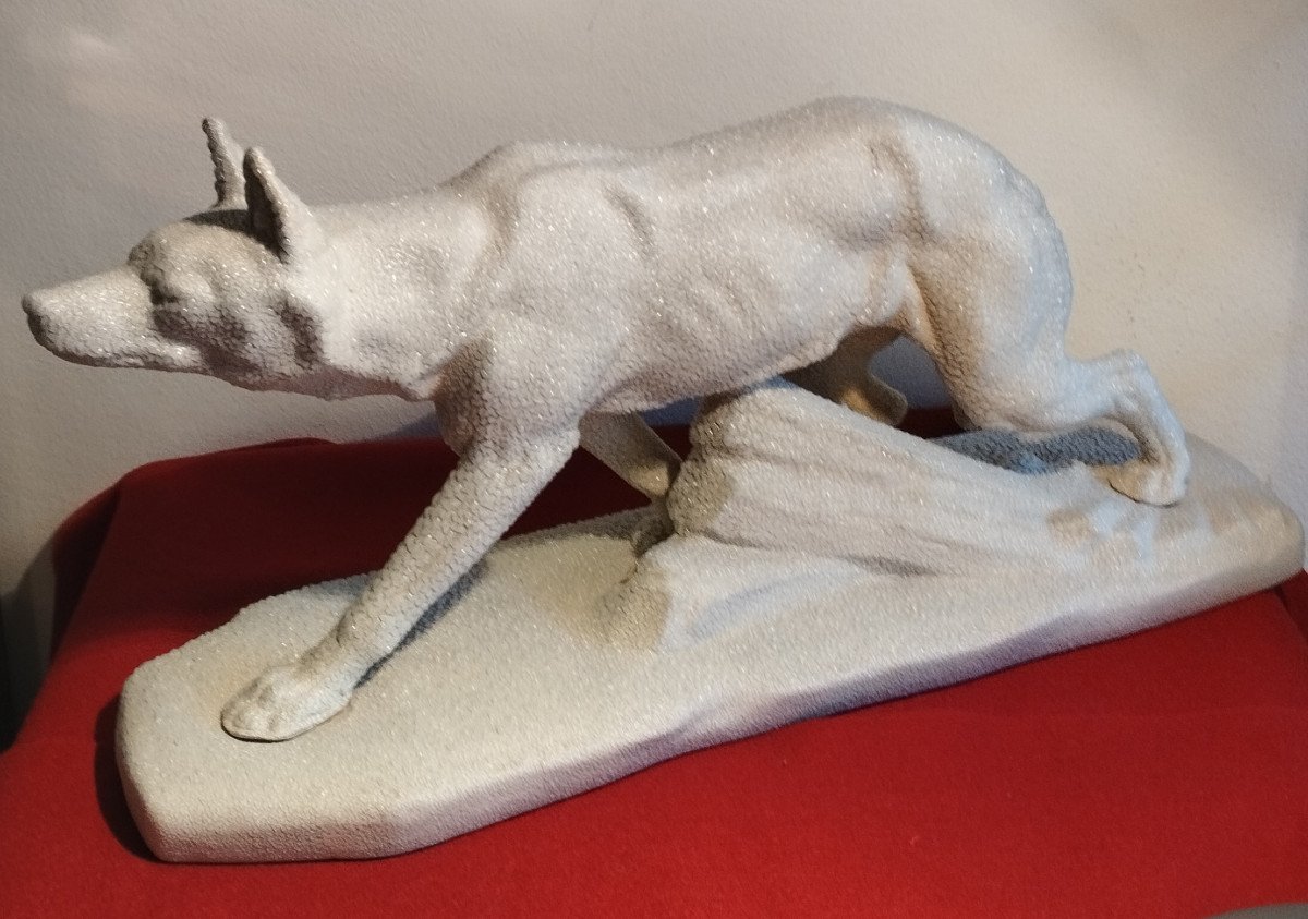Sèvres "loup Al' Affut" Light Gray Crisped Ceramic