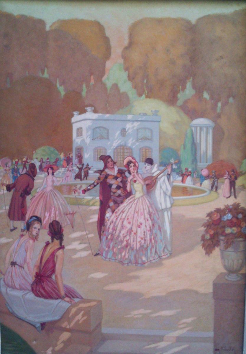 "Bal Déguisé dans Un Parc" par Eugène Riboulet (1883-1972)-photo-2