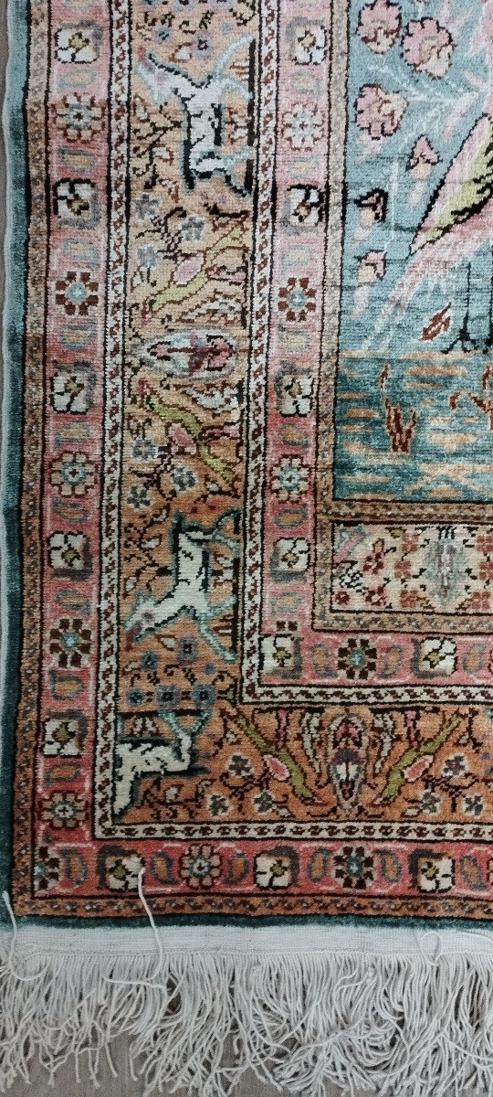 TAPIS en soie Iran décor oiseaux , fleurs... teintes roses-photo-4