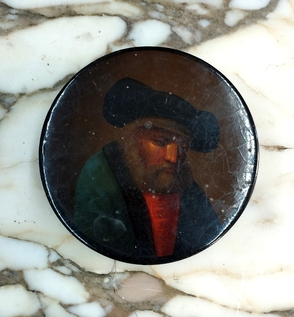 Tabatière Ronde En Papier Maché Portrait d'un Juif