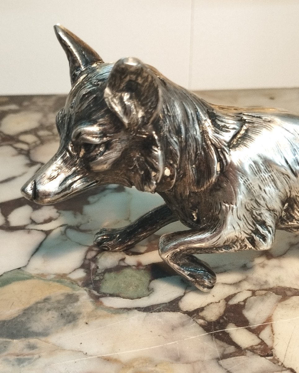 Fox Sculpture In Chiseled Silver Early XX-photo-2