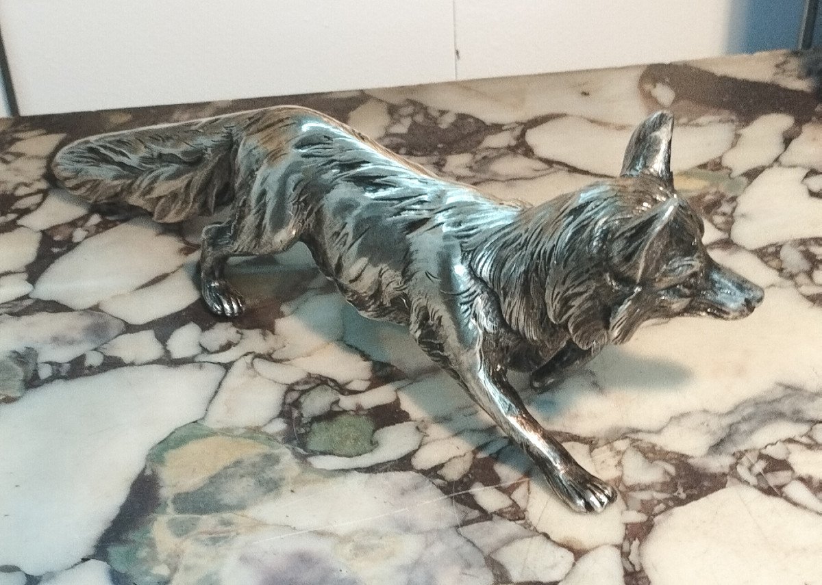 Fox Sculpture In Chiseled Silver Early XX-photo-4